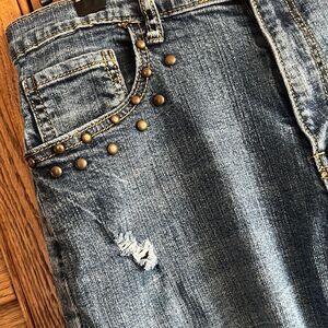 Studded Distressed Midrise Slim Skinny Rocker Jeans